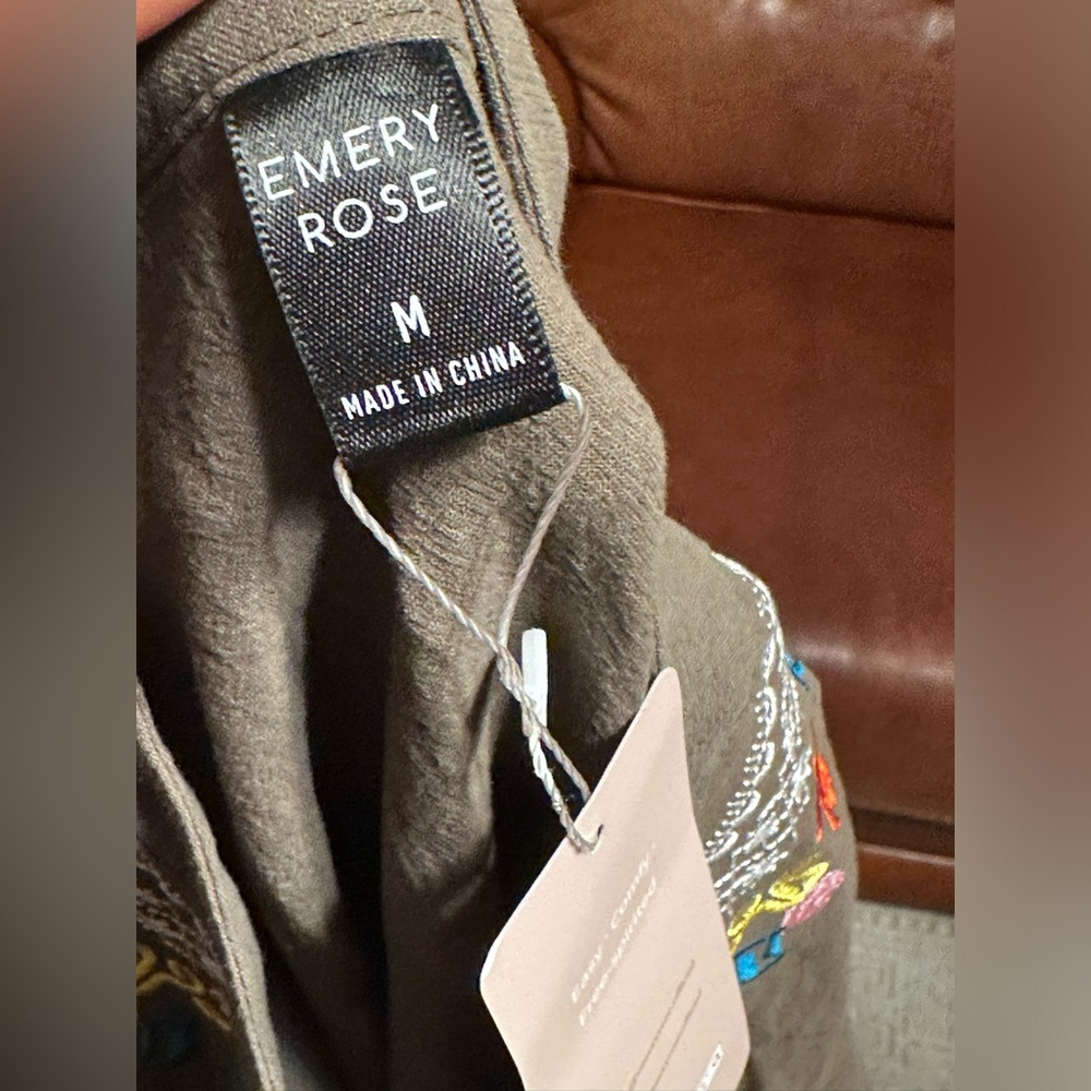 NWT EMERY ROSE PINK AND BLUE EMBROIDERY OLIVE GREEN COLOR DRESS SIZE M - Picture 9 of 16